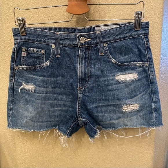 AG Women Blue The Sadie High-Rise Ripped Raw Hem Jean Shorts Size 27R - Picture 1 of 9